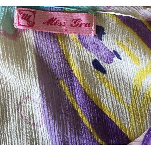 Miss Gra Womens Size Large Abstract Pattern Viscose Blouse With Tie Sleeves - Picture 3 of 4